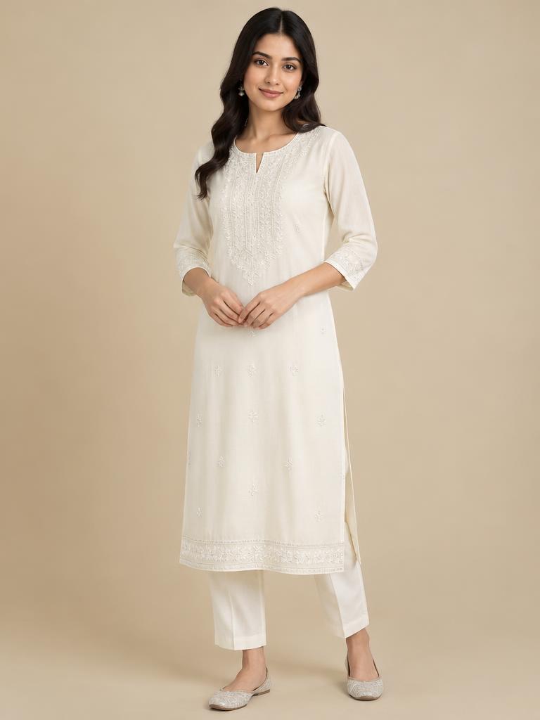 Ivory Embroidered Kurta Set